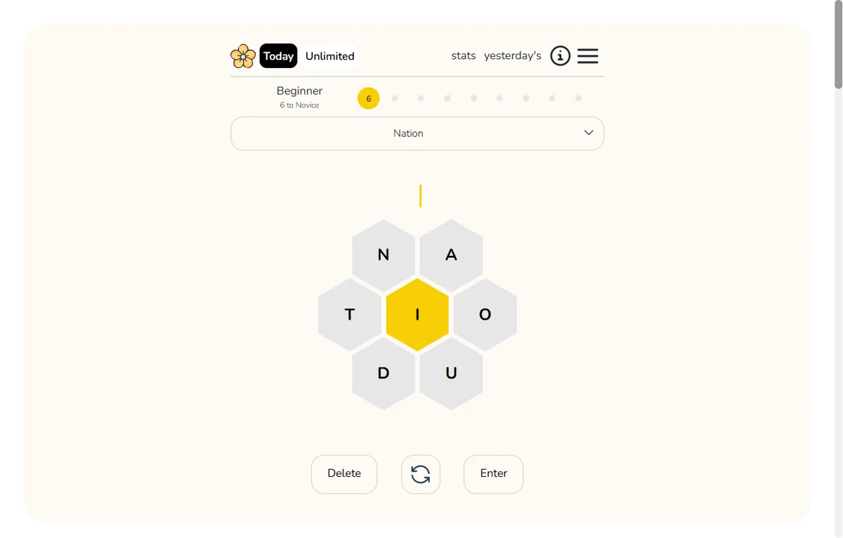 Blossom Game — a completed word scored in the flower puzzle