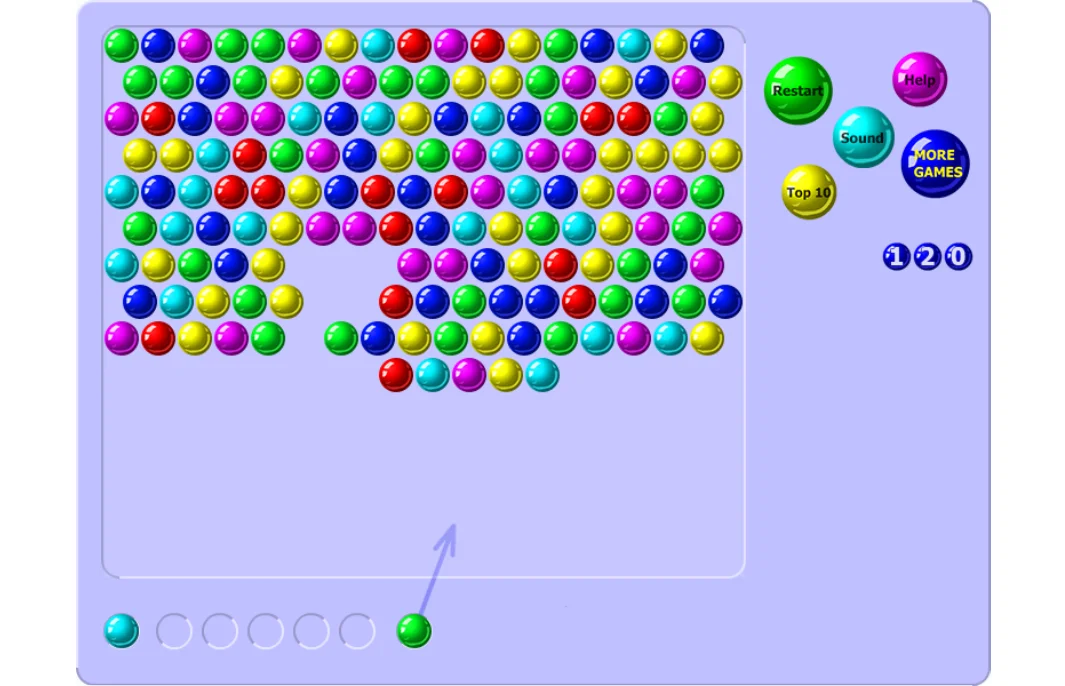 Bubble Shooter gameplay — mid-match with part of the board cleared