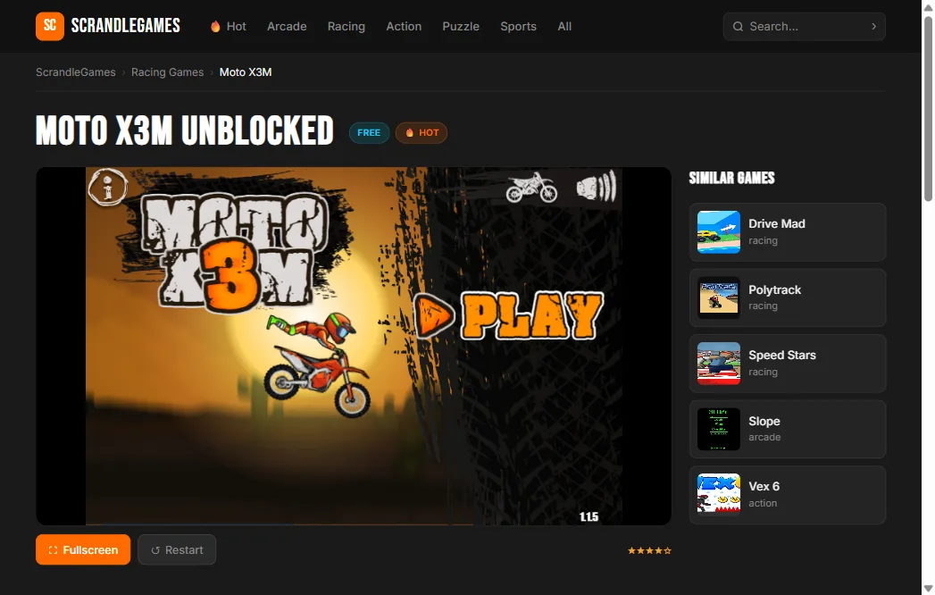 Moto X3M gameplay — motorcycle on a stunt track with obstacles