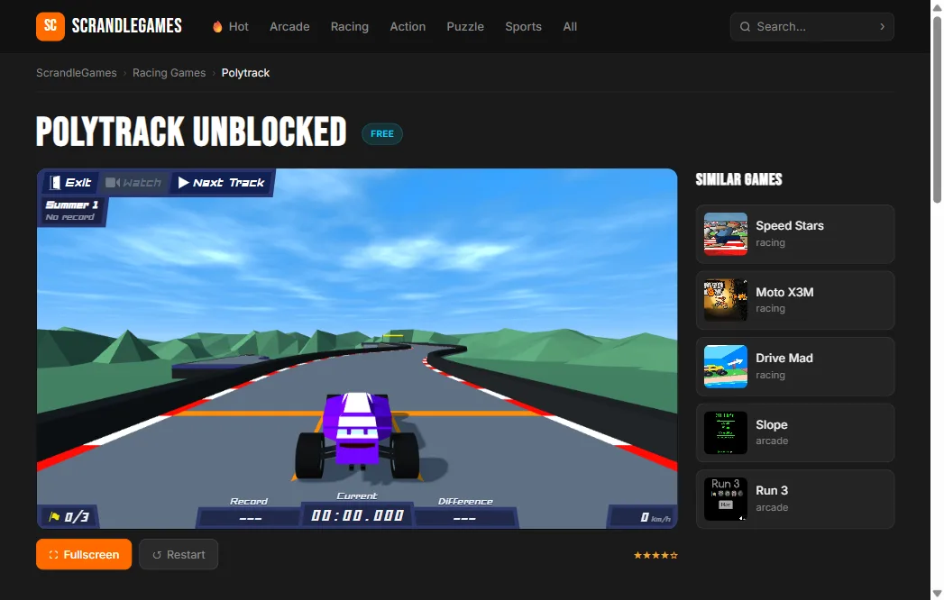 Polytrack gameplay — low-poly racing through custom tracks