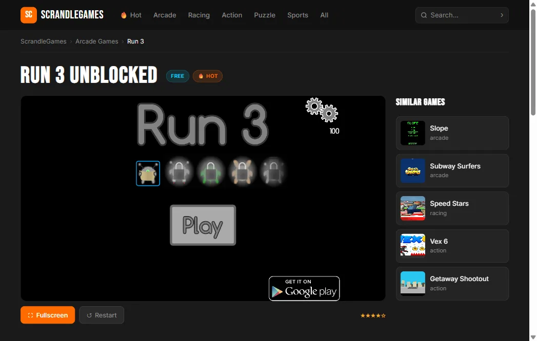 Run 3 gameplay — sprinting through space tunnels