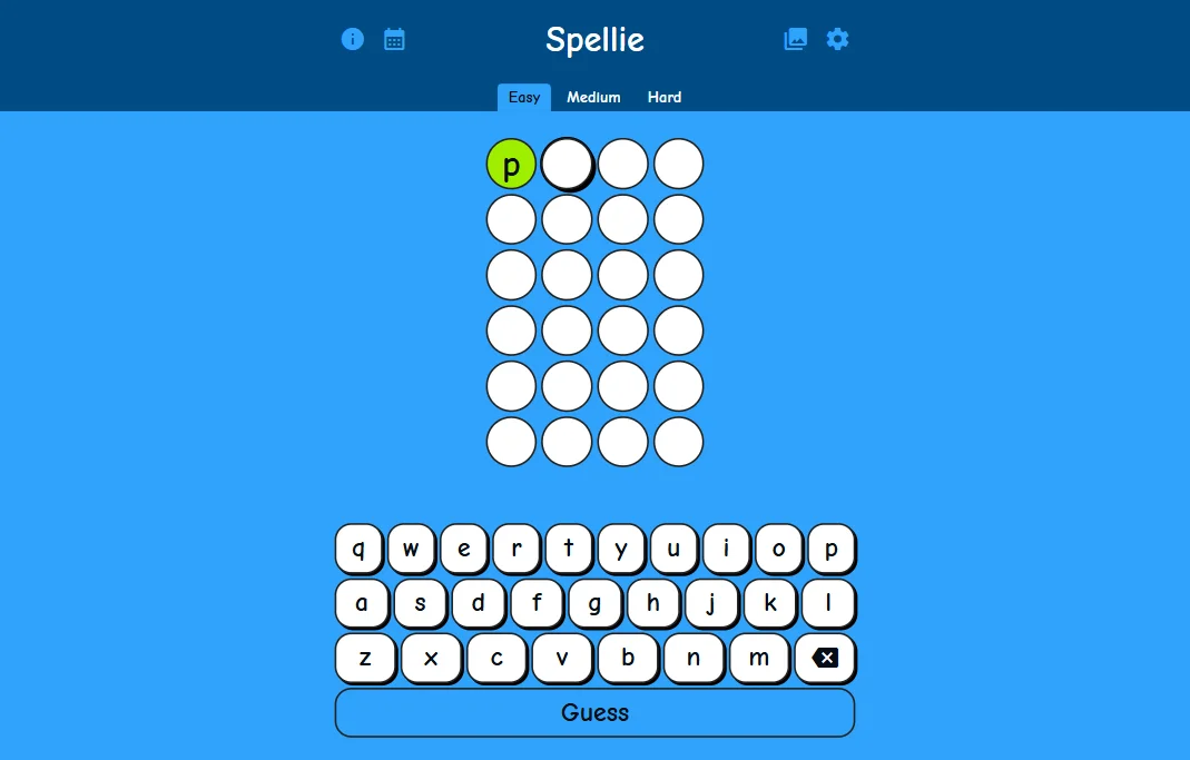 Spellie gameplay — kid-friendly Wordle-style word puzzle